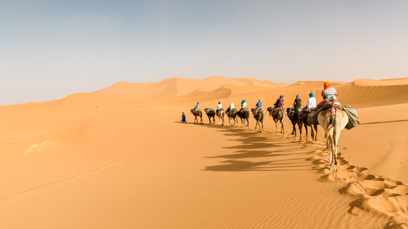 Sahara Desert Morocco dunes and camp view
